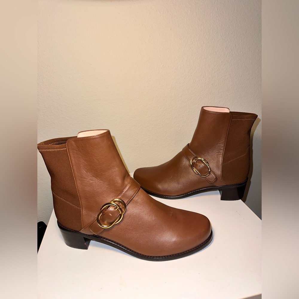 Women’s Stuart Weitzman Suzanne Brown Leather Ankle Boots Sz US 9C